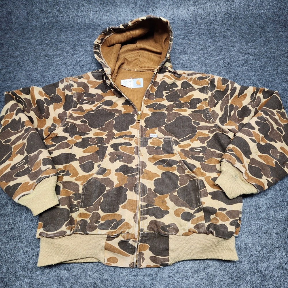 Carhartt Mens Vintage JR123 Duck Camo Lined Canvas Jacket Union Made XL Fits LRG